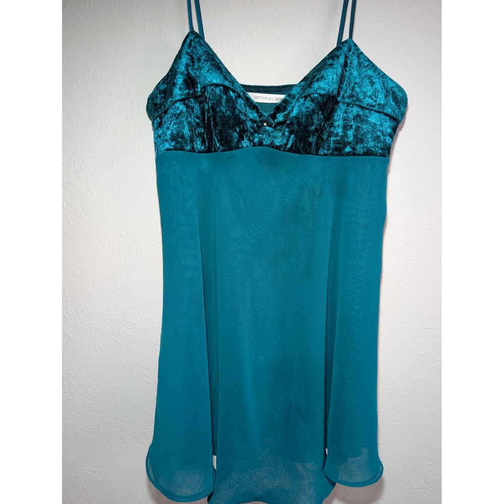 Victoria's Secret Slip Dress Vintage L Nightgown Velvet Sheer Babydoll Fairy Y2K